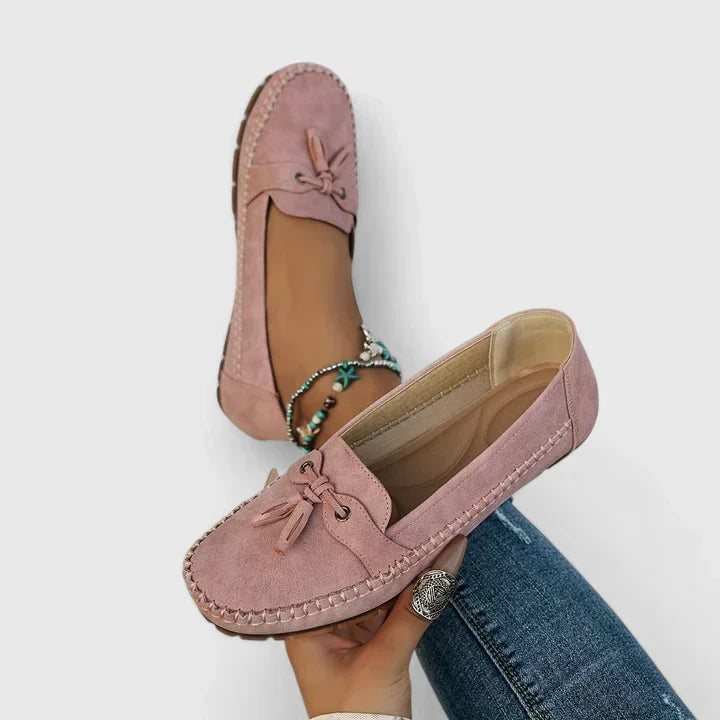 Selene | Women's Suede Bow Detail Flat Slip On Loafers