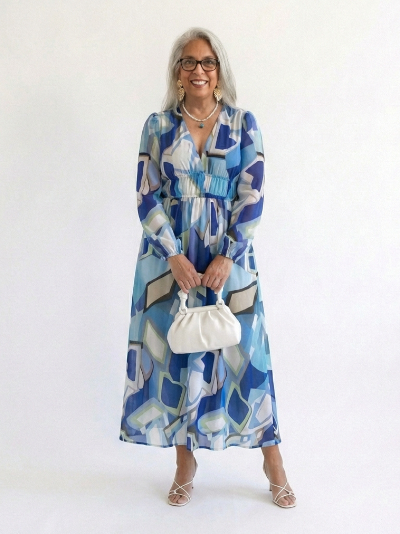Seraphina | Floral Chiffon V-Neck Long Sleeve Tiered Maxi Dress