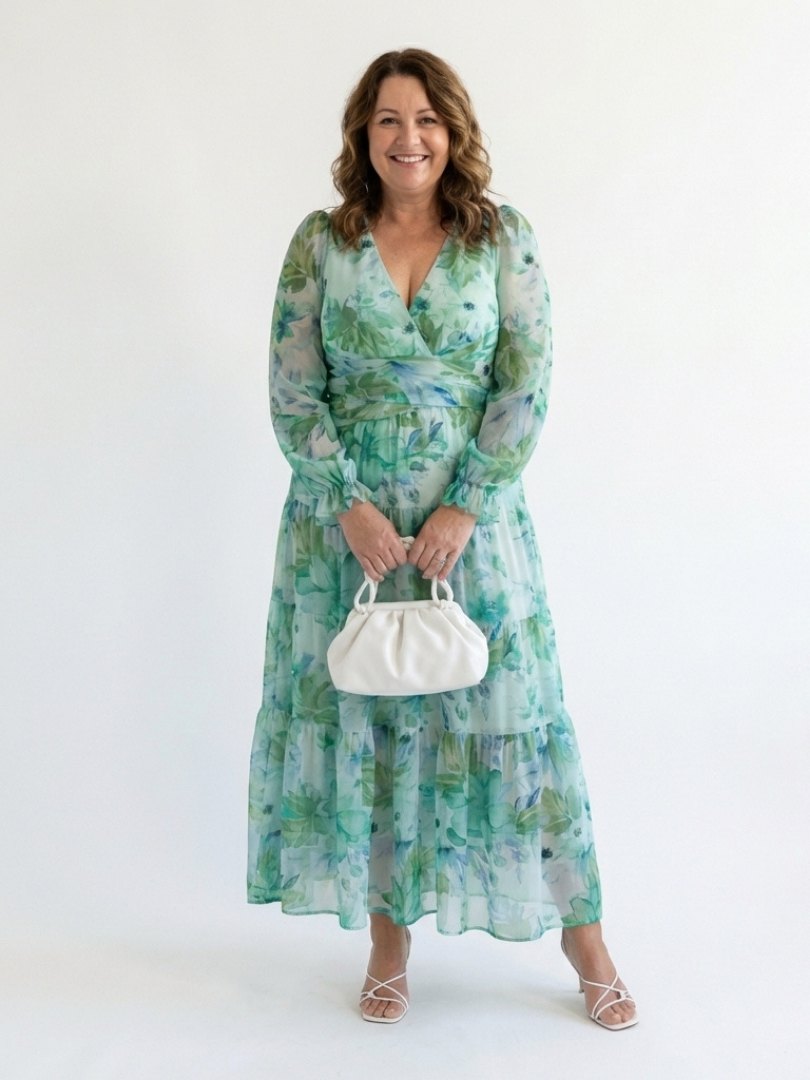 Seraphina | Floral Chiffon V-Neck Long Sleeve Tiered Maxi Dress