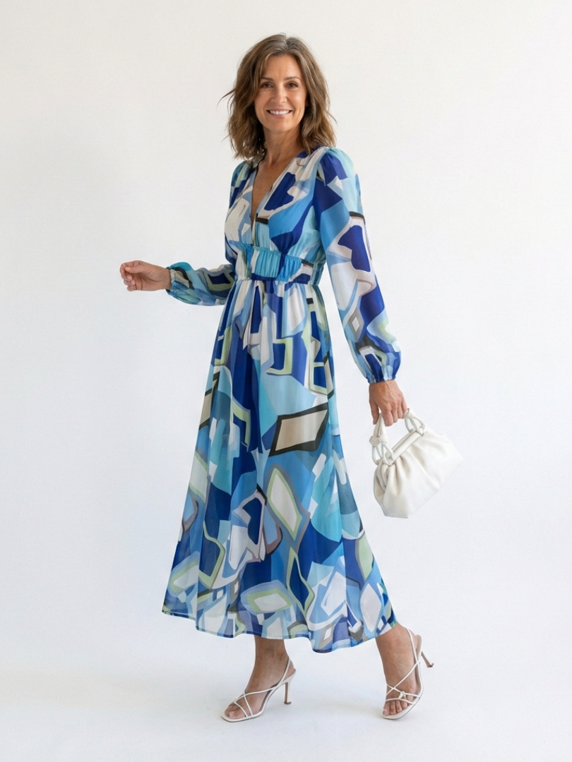 Seraphina | Floral Chiffon V-Neck Long Sleeve Tiered Maxi Dress