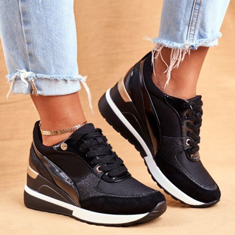 Aurélie | Women's Metallic Panel Lace Up Wedge Sneakers