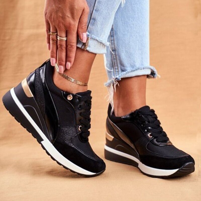 Aurélie | Women's Metallic Panel Lace Up Wedge Sneakers