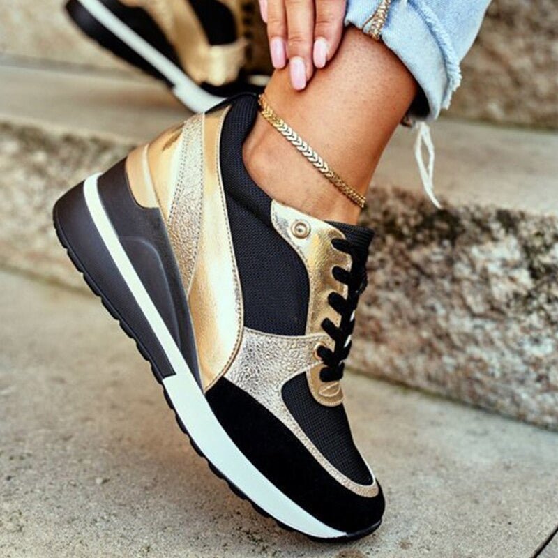 Aurélie | Women's Metallic Panel Lace Up Wedge Sneakers