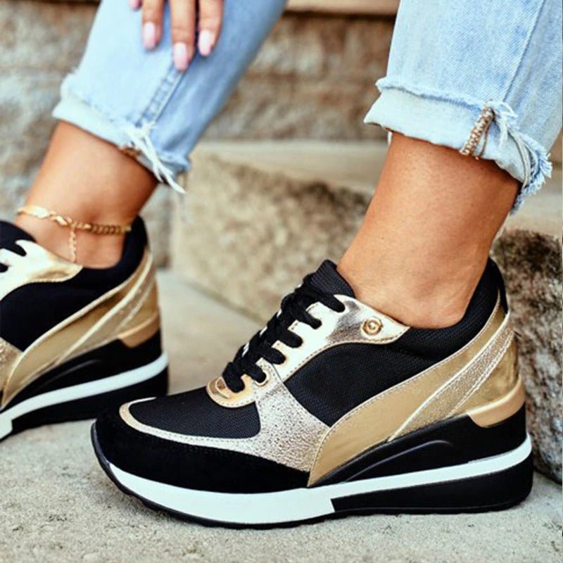 Aurélie | Women's Metallic Panel Lace Up Wedge Sneakers