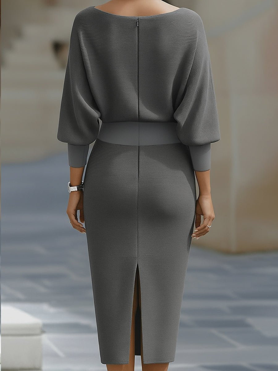 Camille | Batwing Sleeve Midi Dress with Cowl Neck