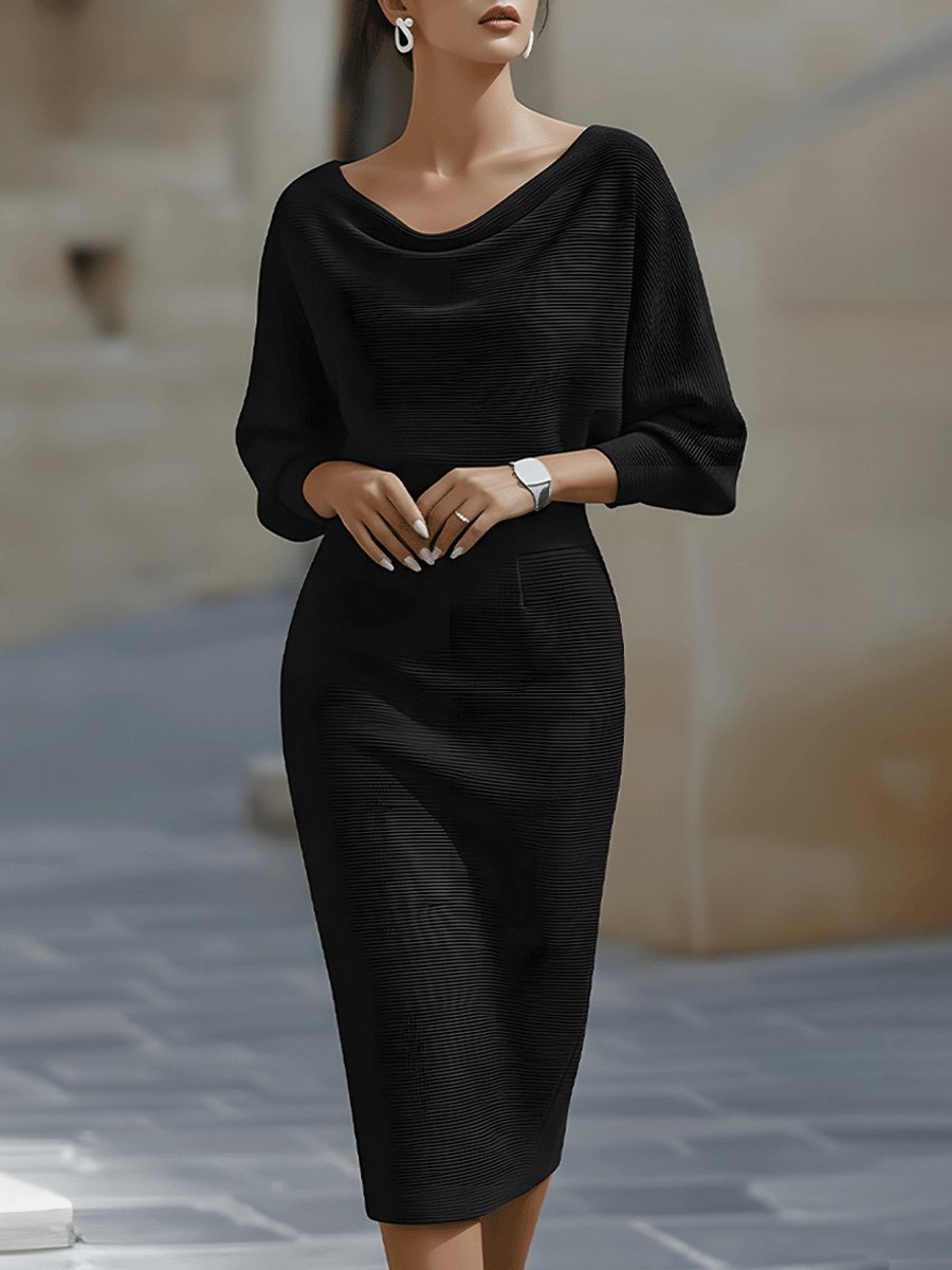 Camille | Batwing Sleeve Midi Dress with Cowl Neck