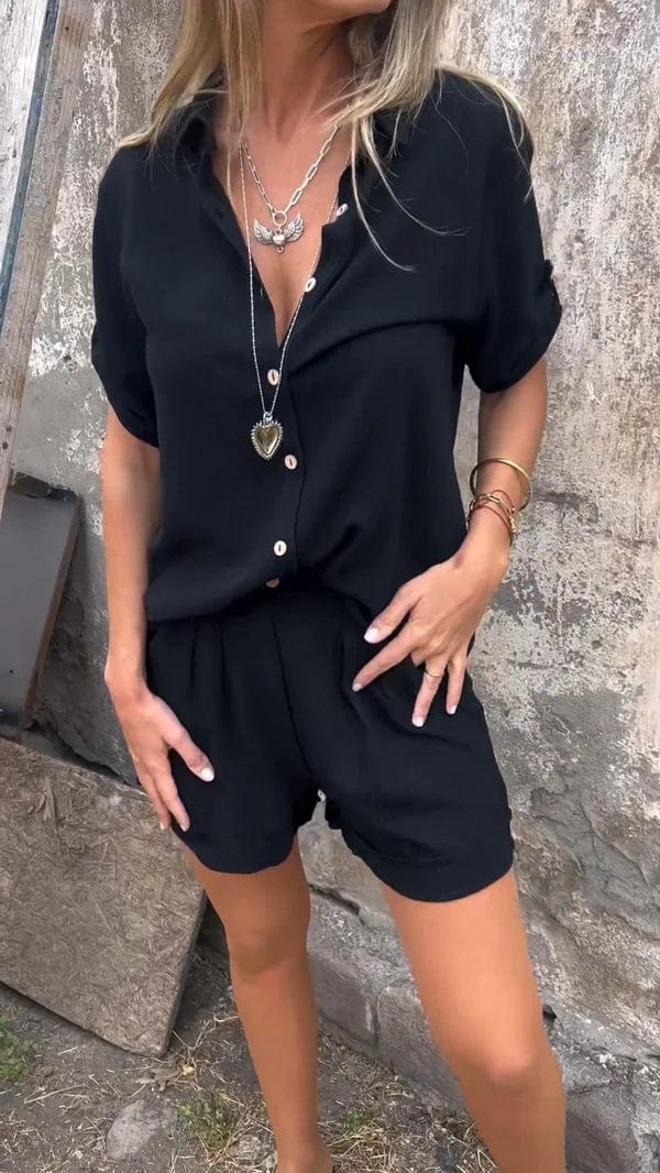 Dixie | Relaxed Linen Button-Down Shirt & Cuffed Shorts Two-Piece Set