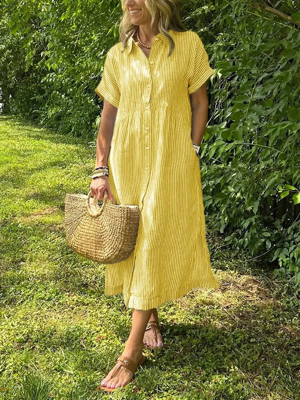 Uma | Striped Linen Shirt Dress with Collar Neckline