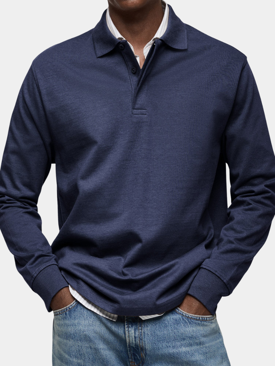 Diego | Men's Knit Long Sleeve Polo Shirt with Rib Cuffs