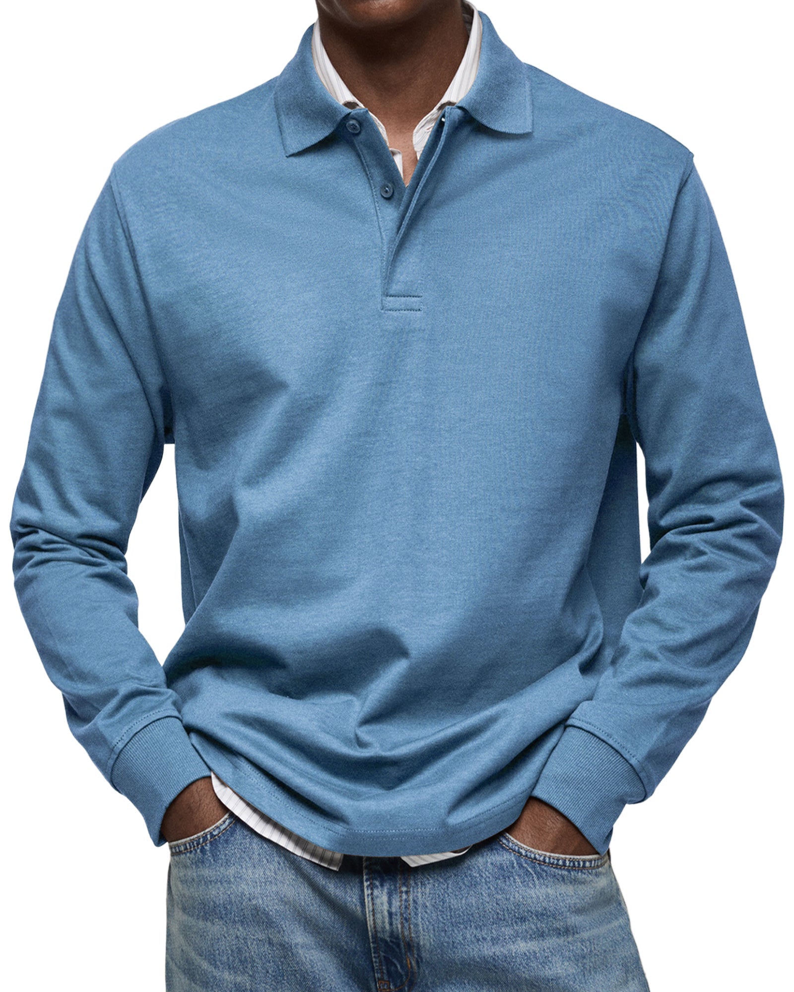 Diego | Men's Knit Long Sleeve Polo Shirt with Rib Cuffs
