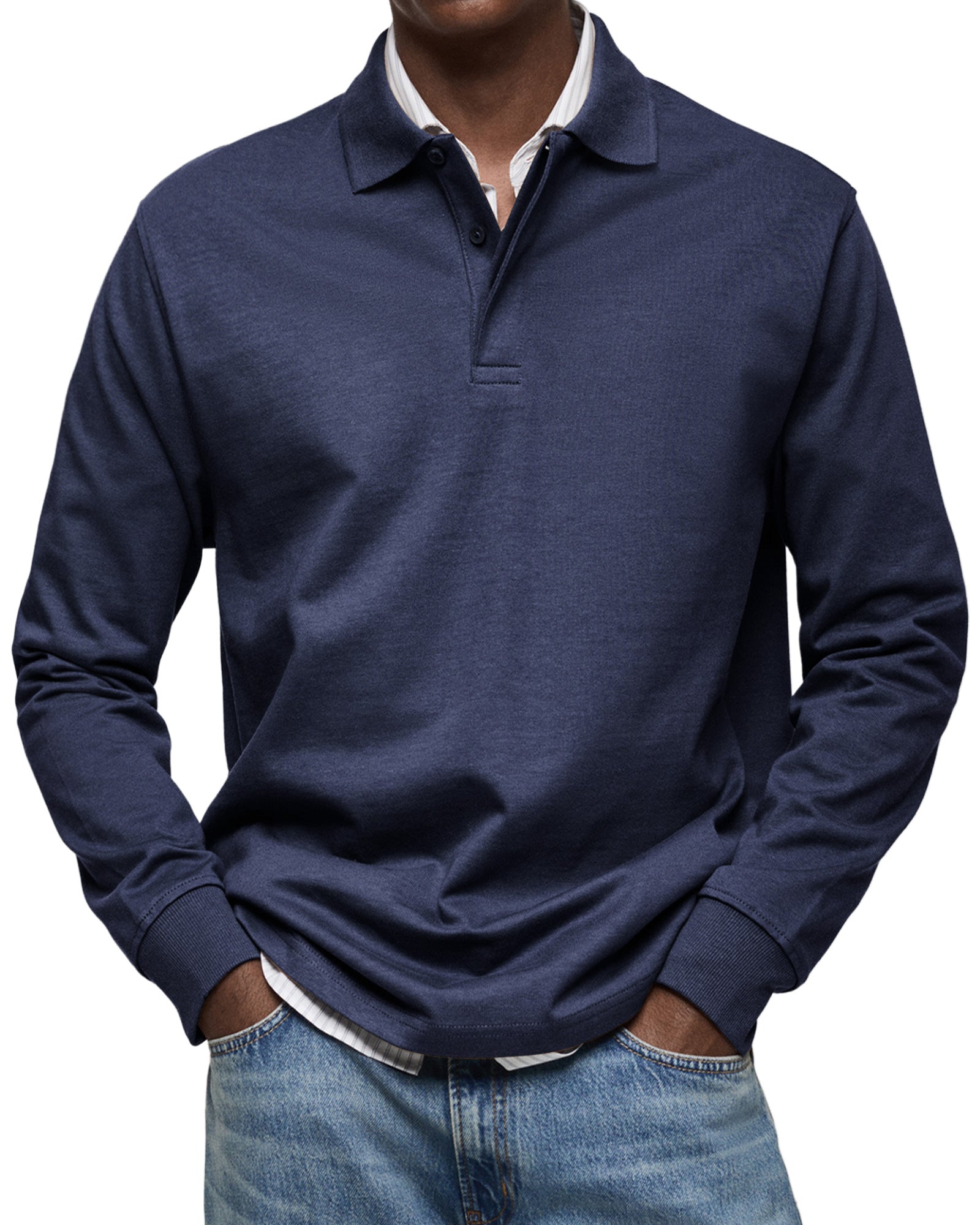 Diego | Men's Knit Long Sleeve Polo Shirt with Rib Cuffs