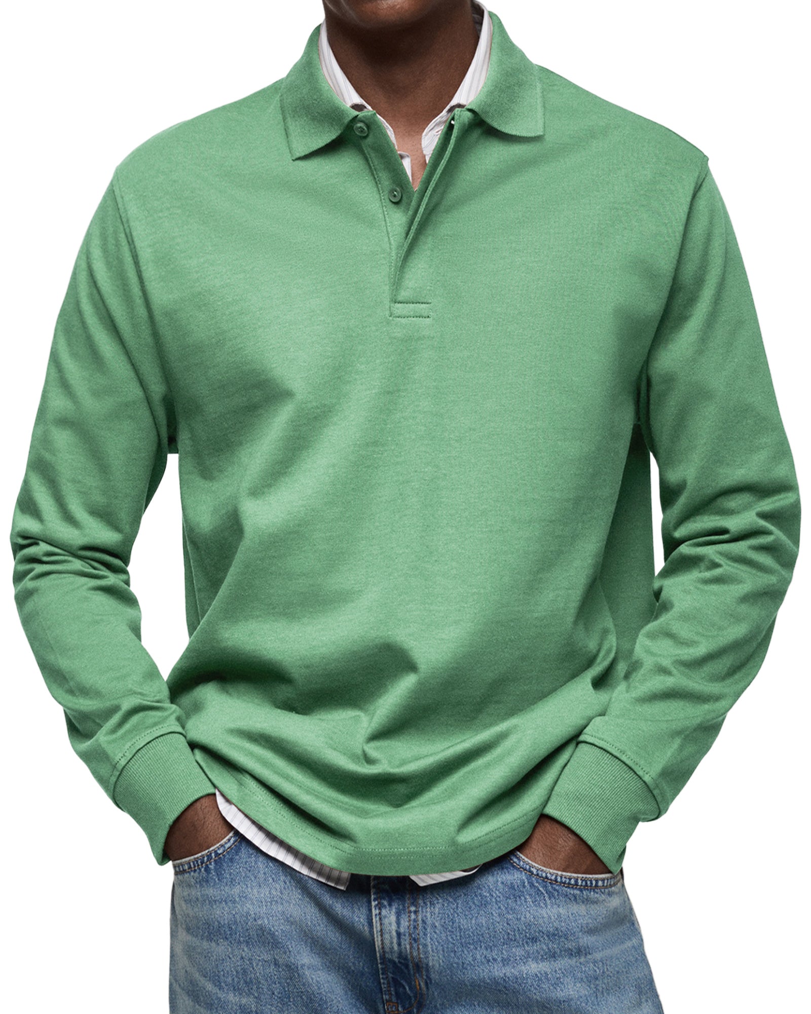 Diego | Men's Knit Long Sleeve Polo Shirt with Rib Cuffs