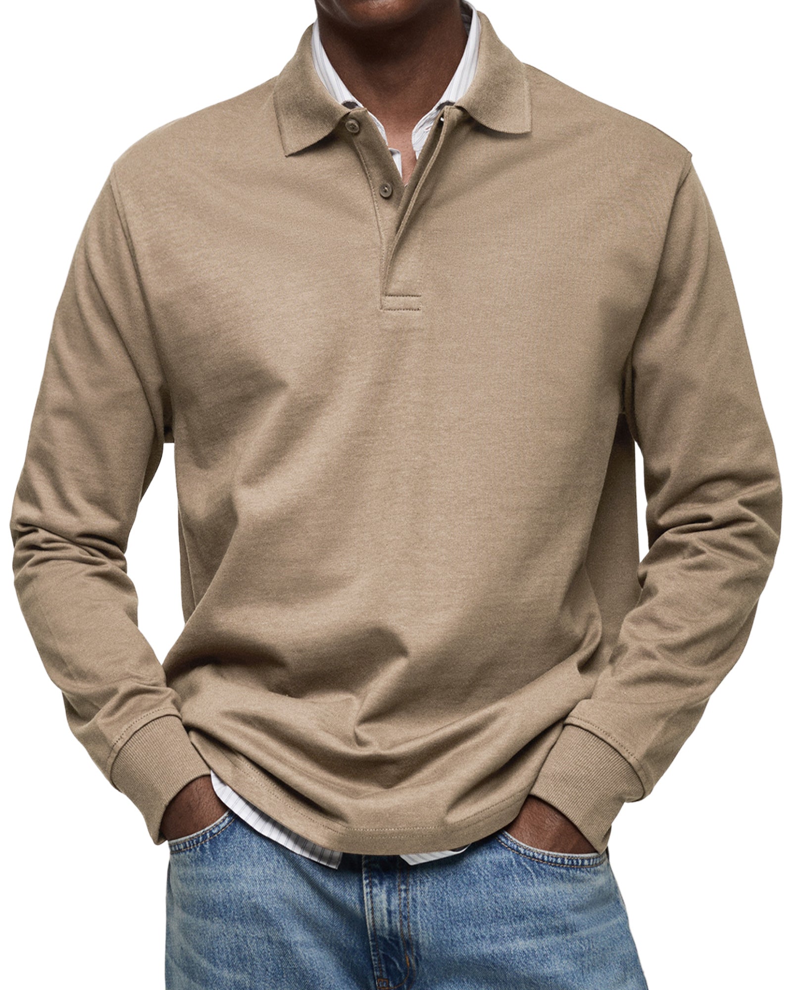 Diego | Men's Knit Long Sleeve Polo Shirt with Rib Cuffs
