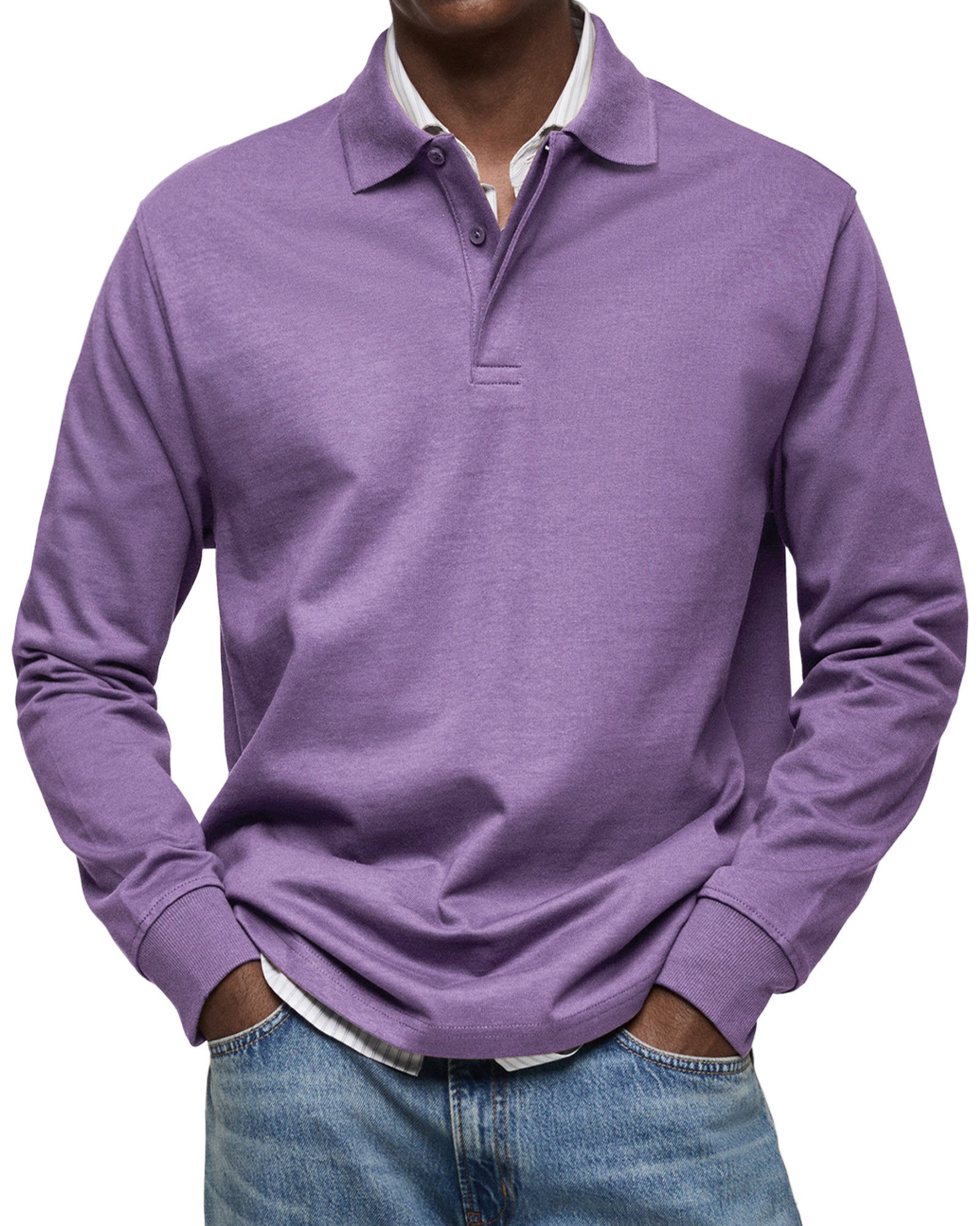 Diego | Men's Knit Long Sleeve Polo Shirt with Rib Cuffs
