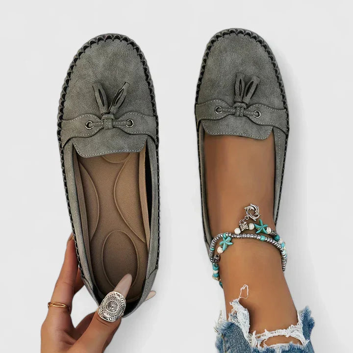 Selene | Women's Suede Bow Detail Flat Slip On Loafers