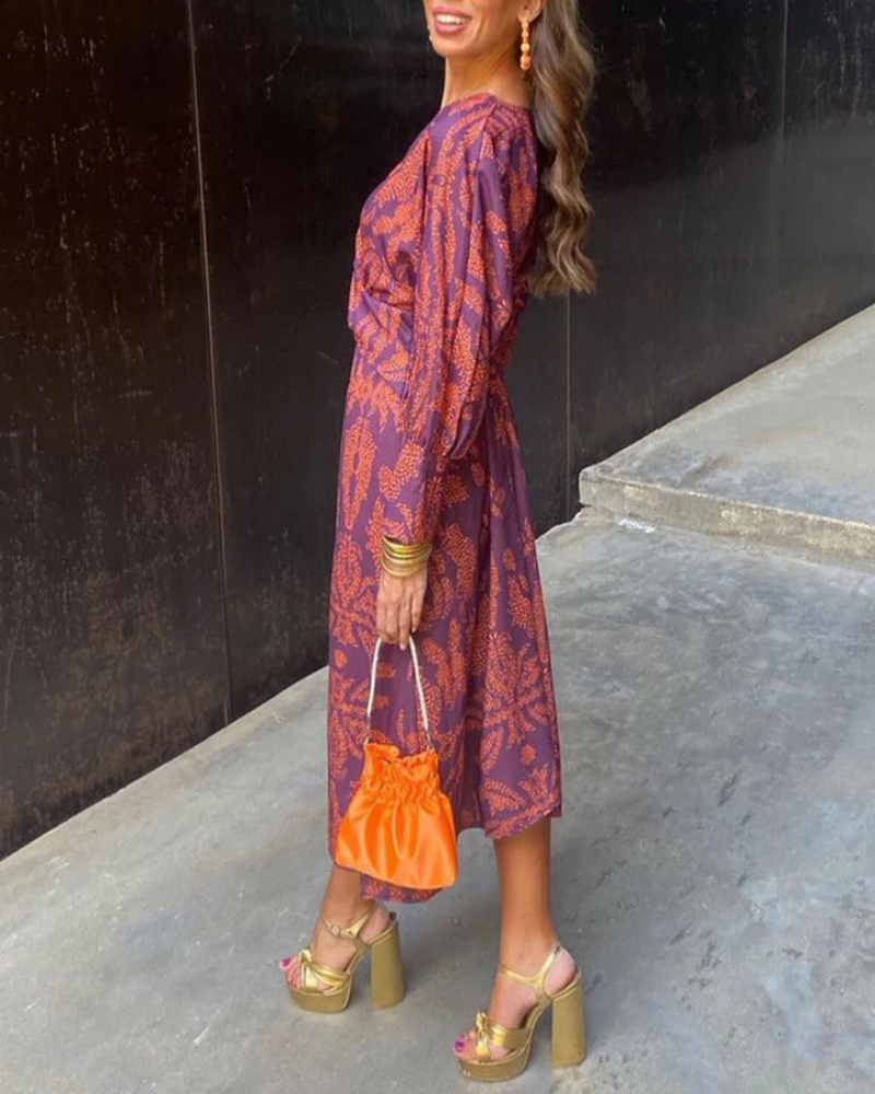 Valentina | Floral Print Deep V Neck Twist Waist Maxi Dress