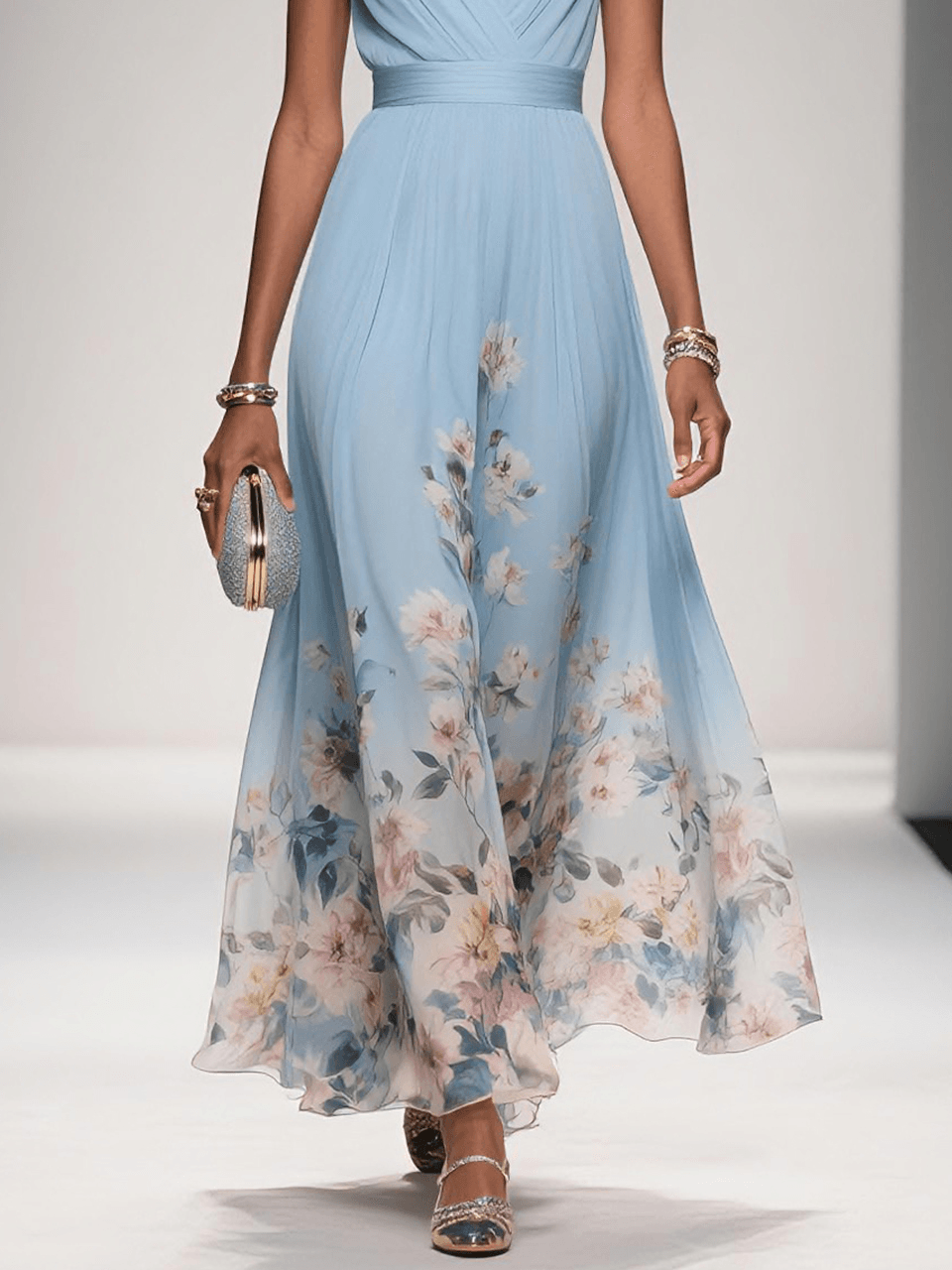 Taylor | Floral Chiffon Deep V Neck Maxi Dress