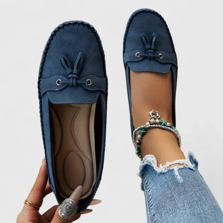Selene | Women's Suede Bow Detail Flat Slip On Loafers
