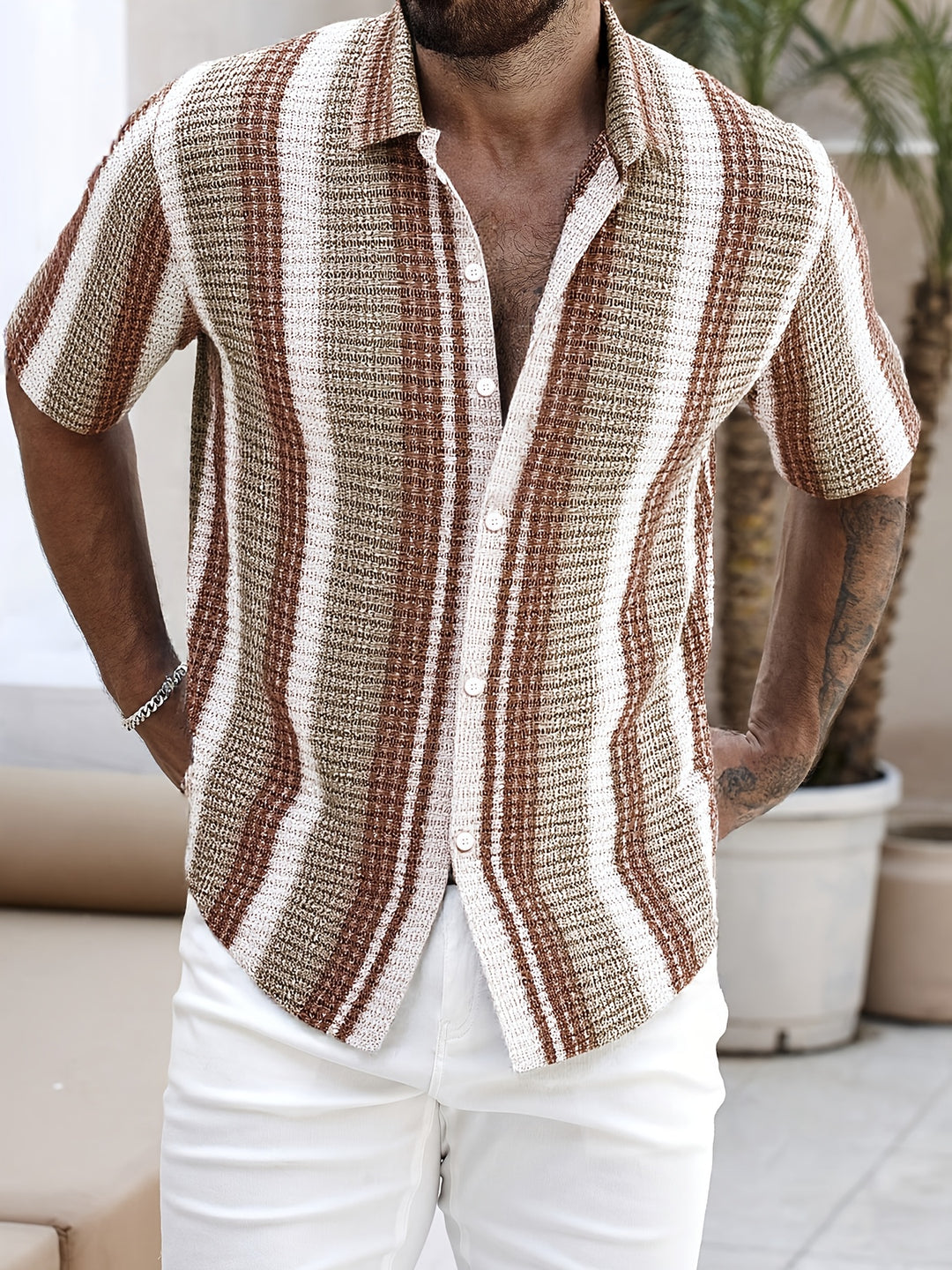 Nico | Men's Short Sleeve Striped Button Up Shirt