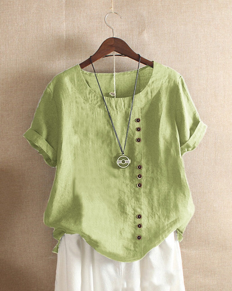 Beatrice | Women's Linen Button Detail Short Sleeve Blouse