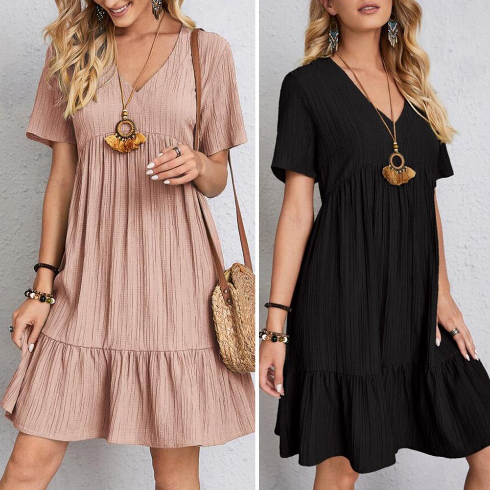 Luna | V Neck Short Sleeve Ruffle Hem Mini Dress