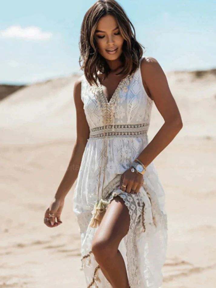 Savannah | Boho Crochet Maxi Dress with Side Slit