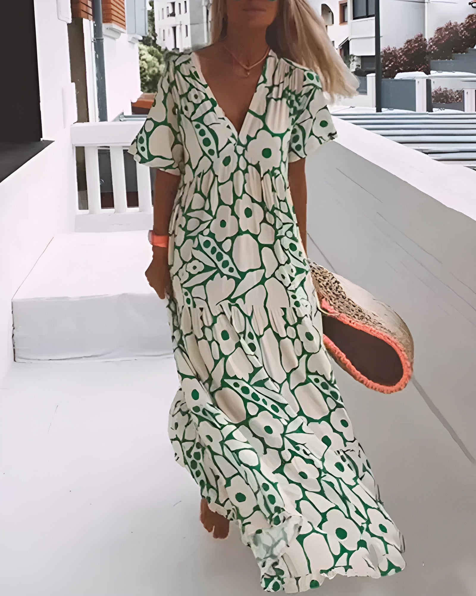 Elodie | Floral Print V Neck Short Sleeve Tiered Maxi Dress