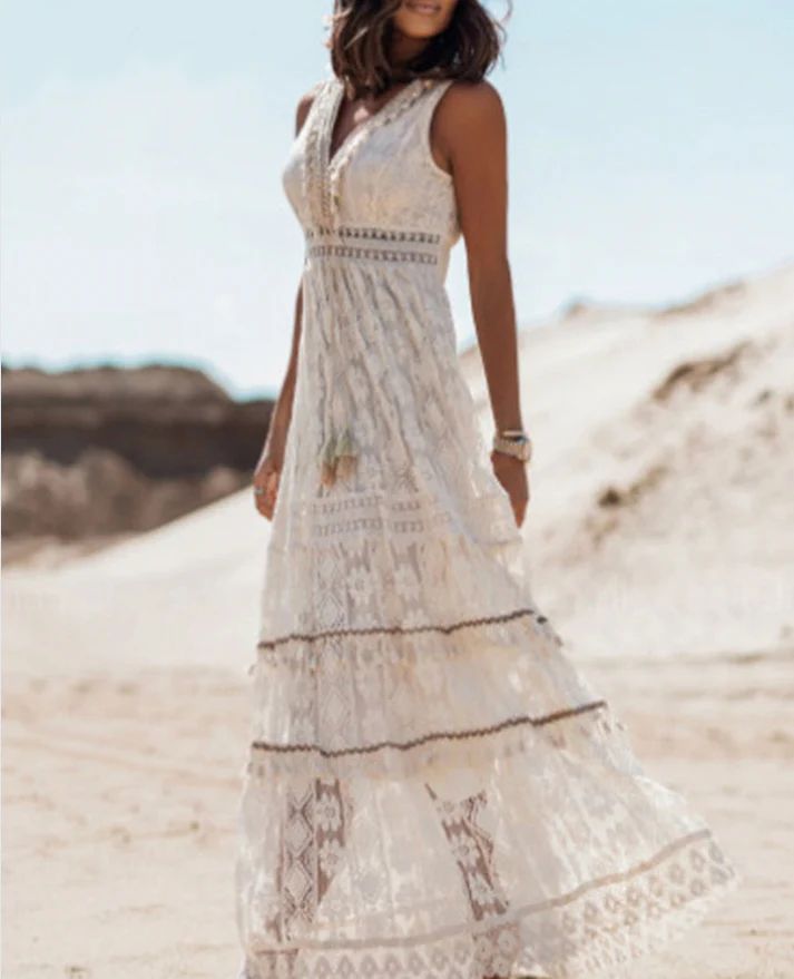 Savannah | Boho Crochet Maxi Dress with Side Slit