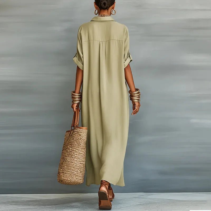 Luna | Relaxed Linen Button-Down Short Sleeve Shirt Maxi Dress