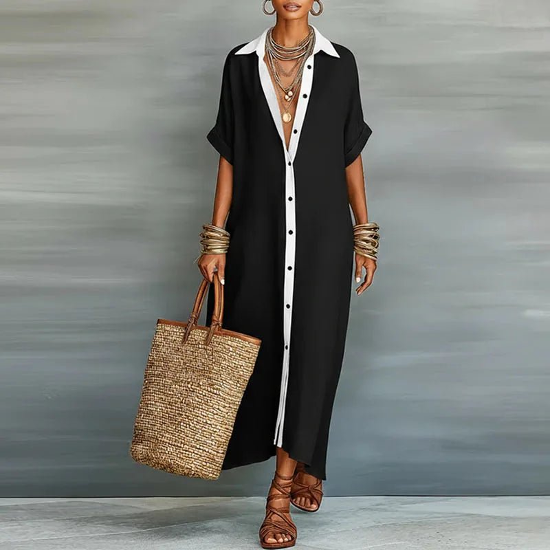 Luna | Relaxed Linen Button-Down Short Sleeve Shirt Maxi Dress