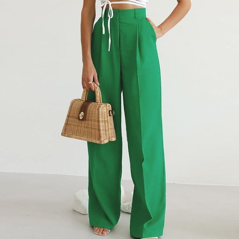 Valera | High Waist Pleated Wide Leg Trousers