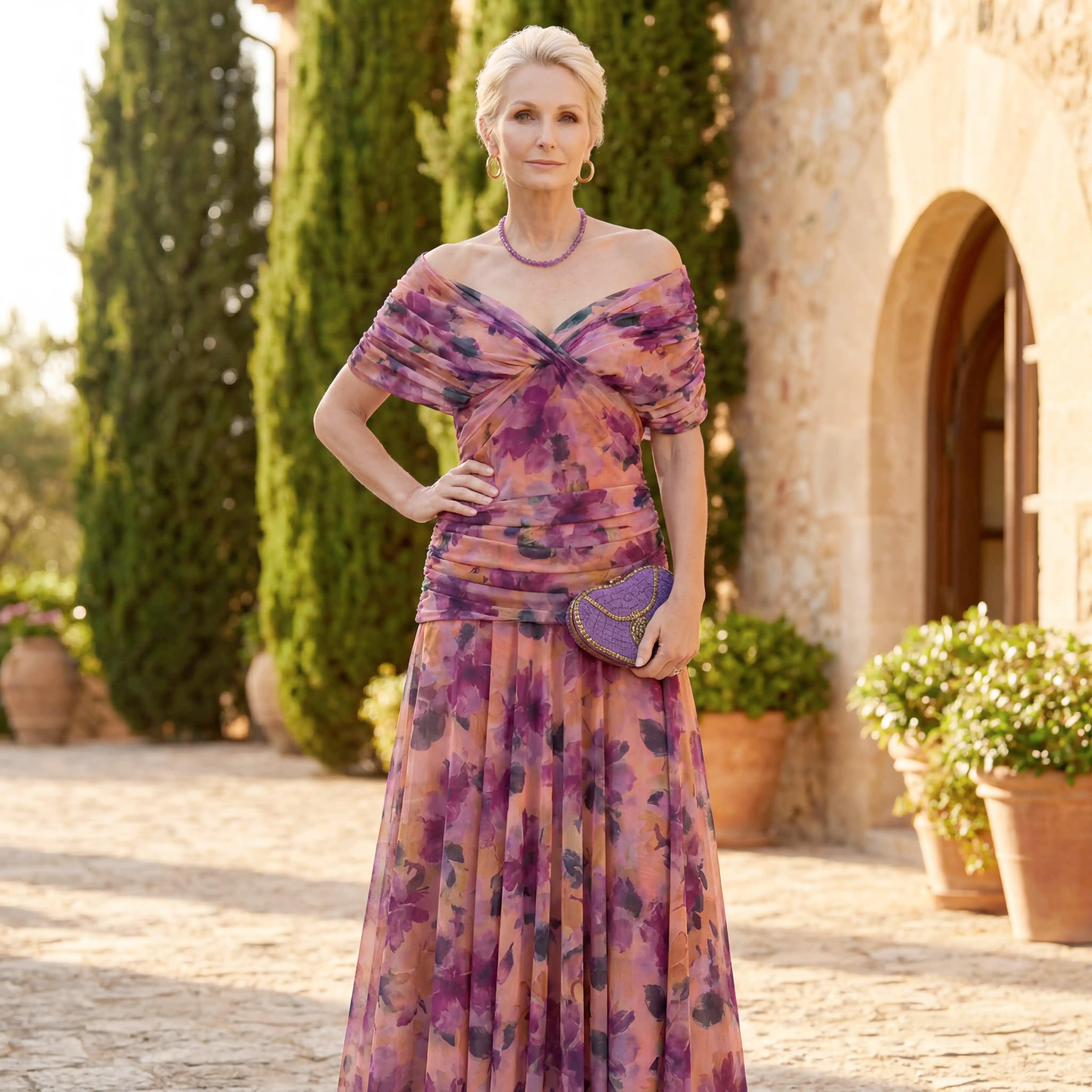Women's Floral V-Neck Flowy Maxi Dress with Pleated Waist – Summer Wedding Guest | Asha