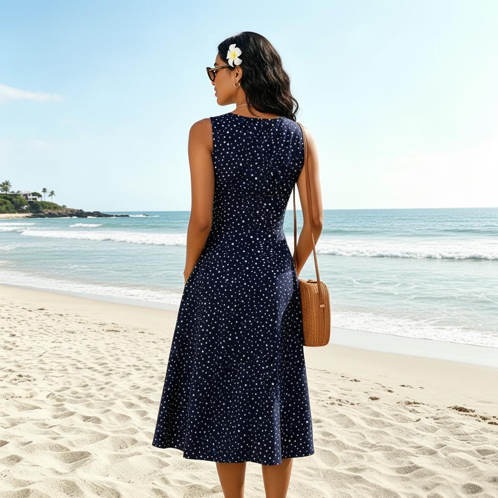 Elena | Polka Dot Sleeveless A-Line Midi Dress