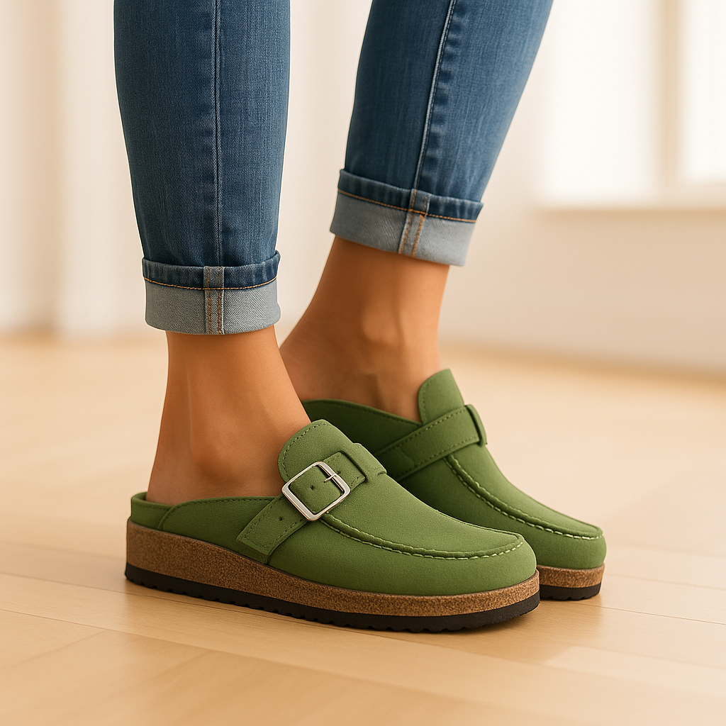 Camille | Women's Suede Buckle Strap Platform Slip On Clogs
