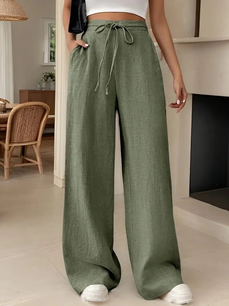 Arlena | Women's High Waist Linen Drawstring Wide Leg Trousers