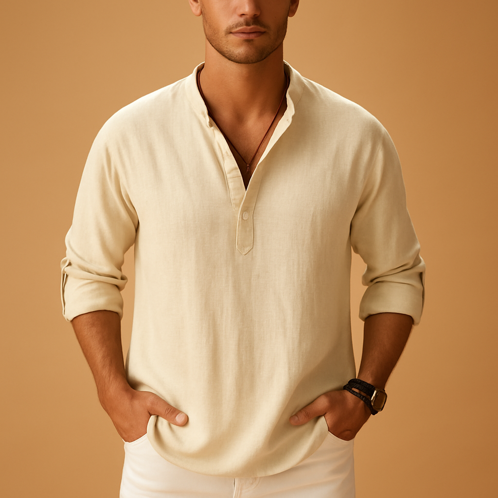 Caleb | Men's Linen Long Sleeve Henley Shirt