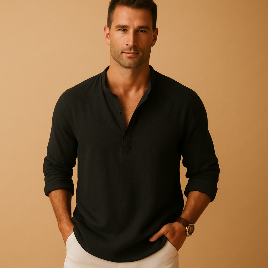 Caleb | Men's Linen Long Sleeve Henley Shirt