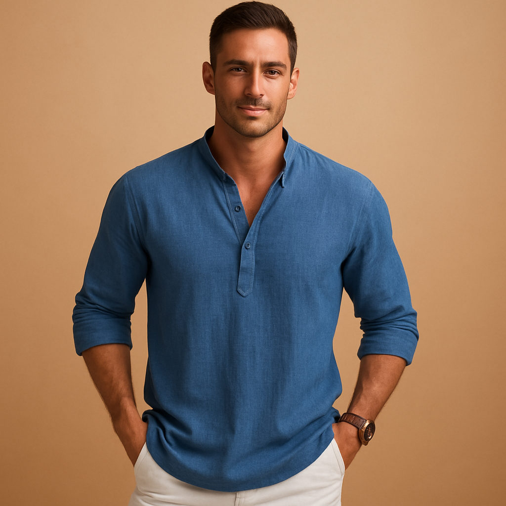 Caleb | Men's Linen Long Sleeve Henley Shirt