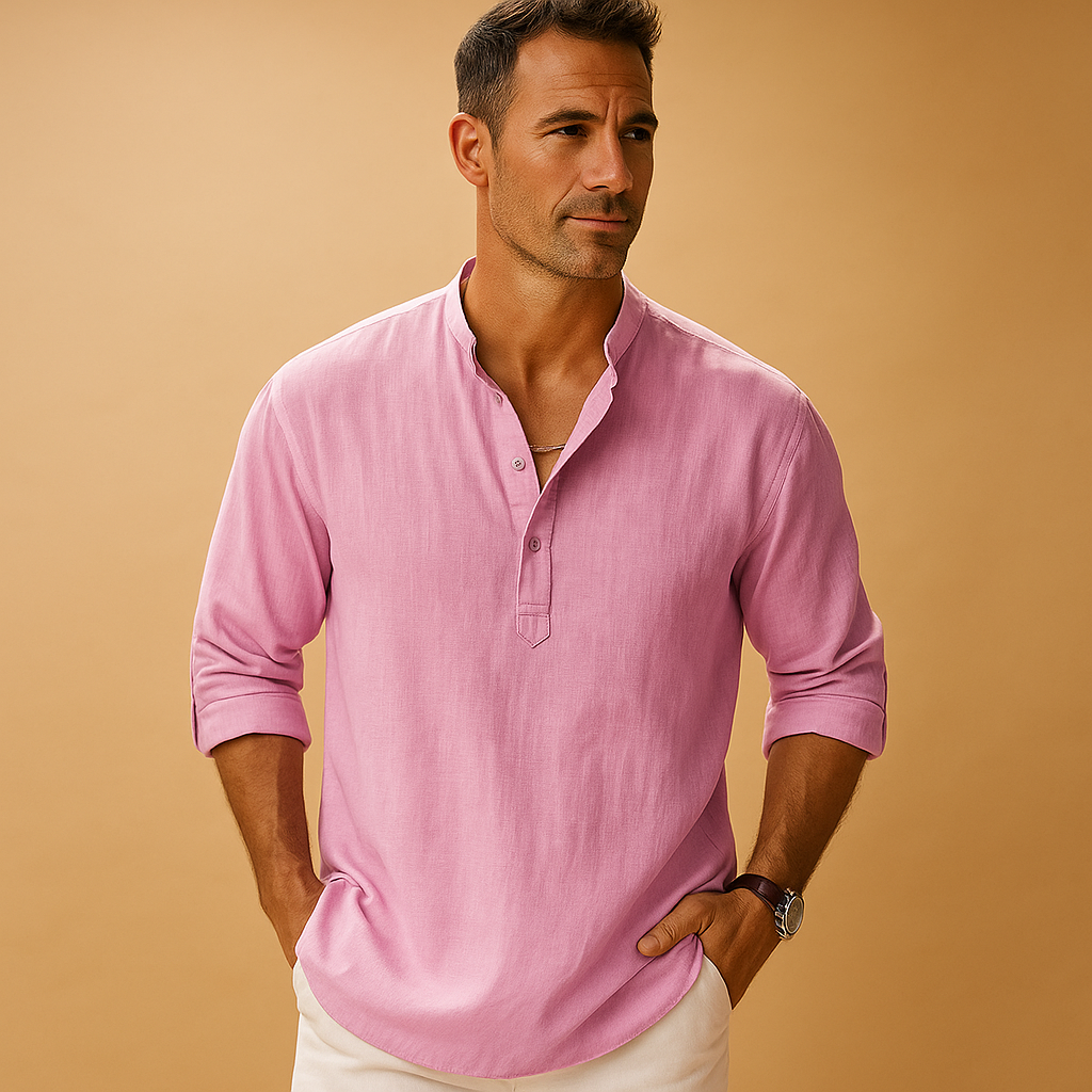 Caleb | Men's Linen Long Sleeve Henley Shirt